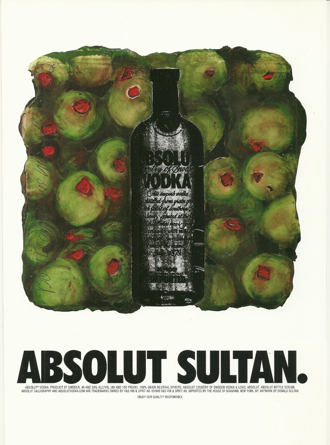 ABSOLUT SULTAN Vodka Magazine Ad w/ Artwork by Donald Sultan